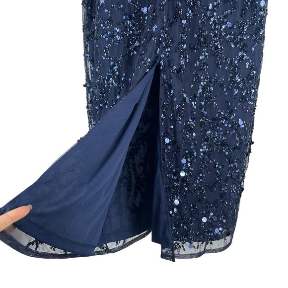 Mac Duggal Sequin Sleeveless Midi Dress 93767 Midnight Blue Size 12 - Picture 11 of 13